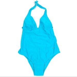 Agua Doce one piece swim suit plunge neck blue